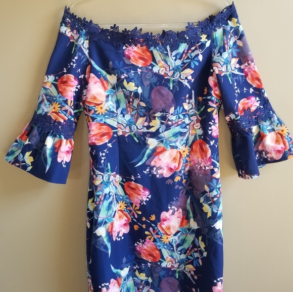 Paper Dolls Tall Blue Tulip Bardot Pencil Dress, 8 - Picture 3 of 7